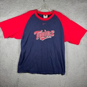 Y2K Nike Team Minnesota Twins MLB Baseball T-Shirt Large Navy Red Raglan Cotton
